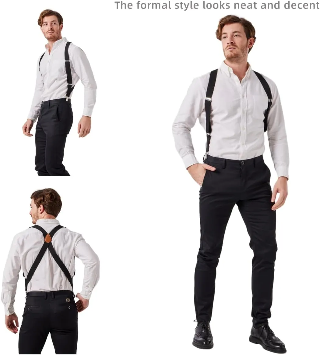 2 Clips Men's Suspenders X-Back Clip-On Elastic Braces for Formal and Casual Wear