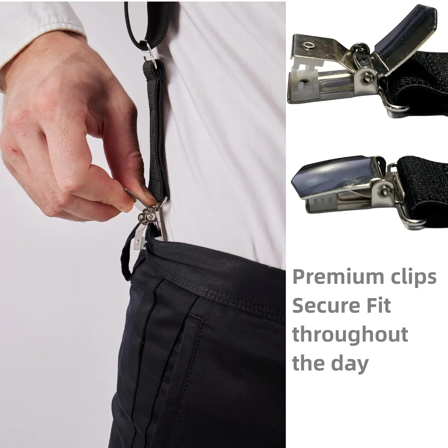 2 Clips Men's Suspenders X-Back Clip-On Elastic Braces for Formal and Casual Wear