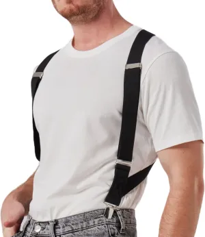 2 Clips Men's Suspenders X-Back Clip-On Elastic Braces for Formal and Casual Wear