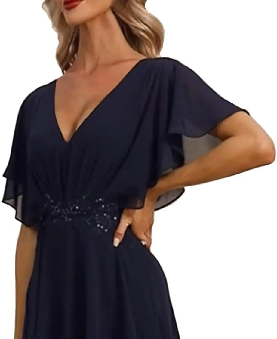 2 Pieces Mother of The Bride Pant Suits for Wedding Chiffon Dressy Pantsuits for Women Evening Party with Sleeves