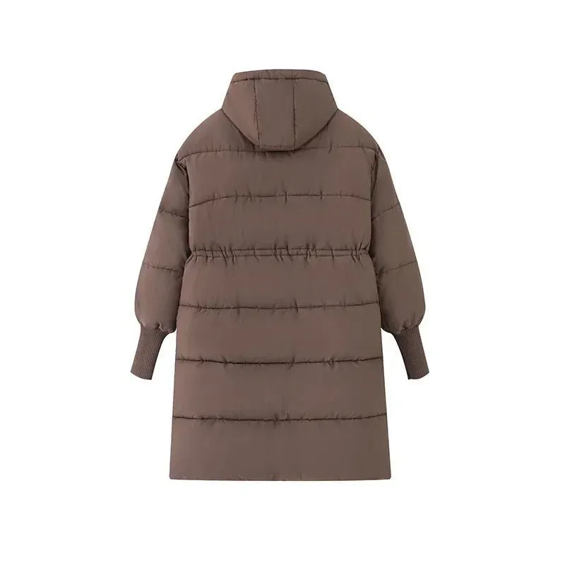 2024 Autumn Winter Women Long Parkas Jackets Down Cotton Padded Thickened Overknee Loose Casual Warm Hooded Puffer Coats Female