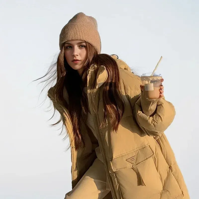 2024 Autumn Winter Women Long Parkas Jackets Down Cotton Padded Thickened Overknee Loose Casual Warm Hooded Puffer Coats Female
