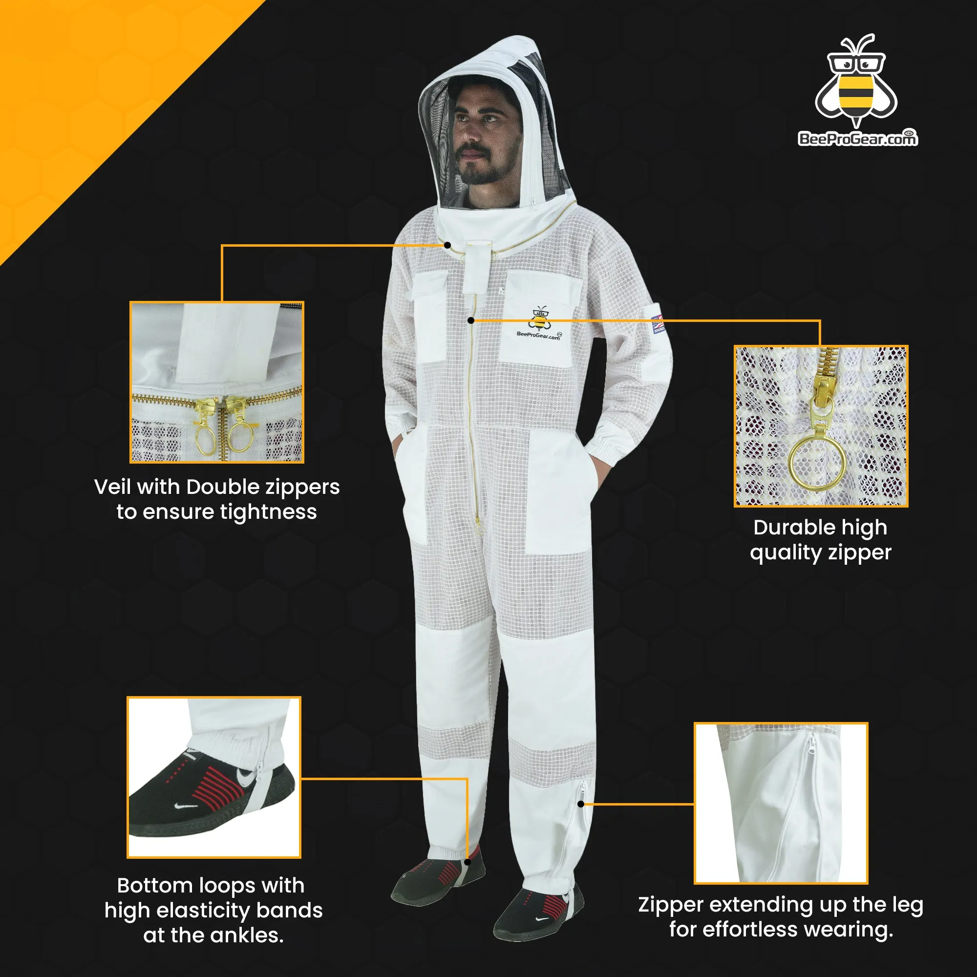 3-Layer Ultra Ventilated Beekeeping Suit with Fencing Veil | Ultimate Sting-Proof Protection for Men & Women | White
