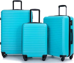 3 Piece Lightweight Suitcase Set with 360 Spinner Wheels and Two Hooks, Carry-On and Check-In Sizes, Turquoise
