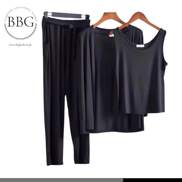 3 Pieces Long Sleeve Women Night Suit PJ Set