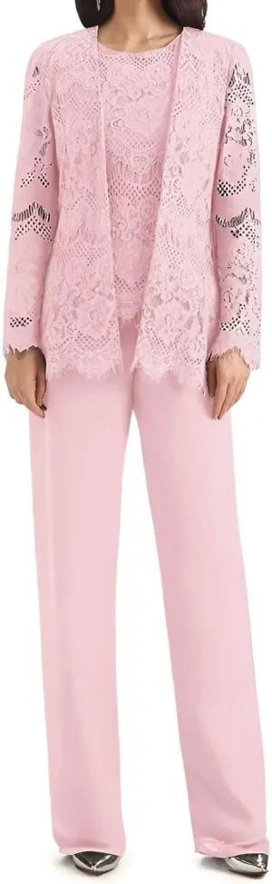 3 Pieces Mother of The Bride Pant Suits for Wedding Lace Chiffon Pant Suits Grandmother of The Bride Pant Suits