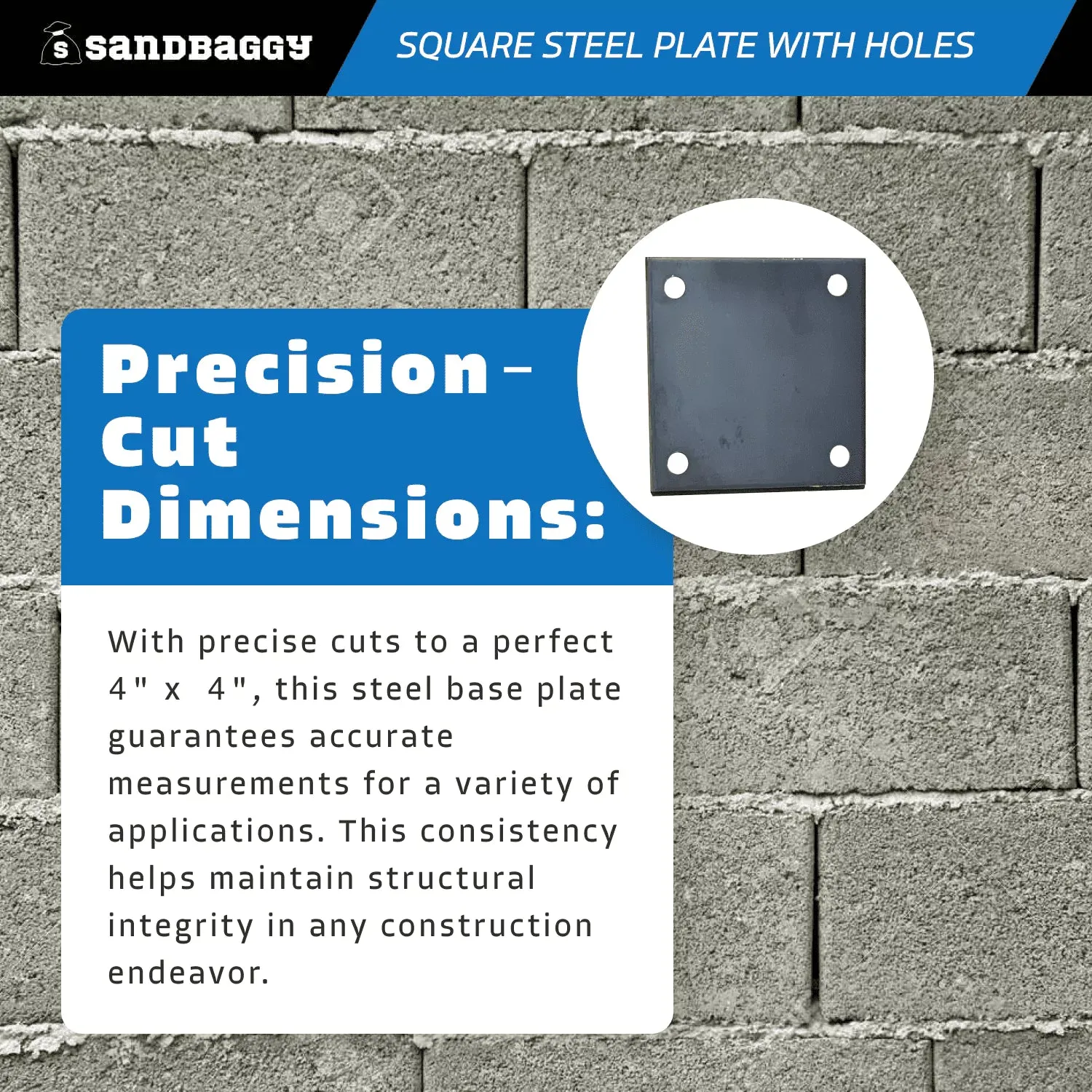 4" X 4" Hot Rolled Steel Base Plate with Holes