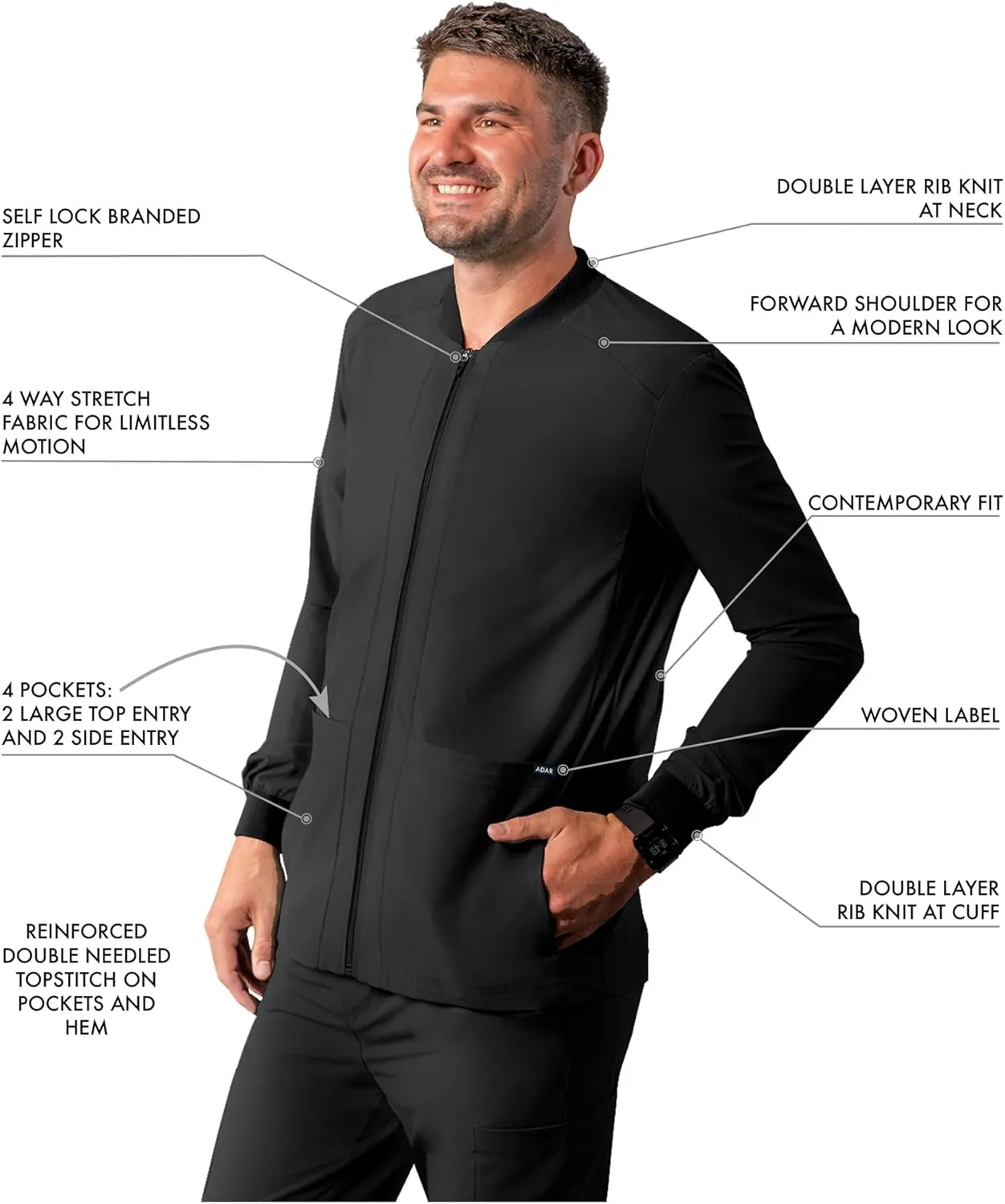 Adar Addition Scrubs for Men - Zippered Bomber Scrub Jacket
