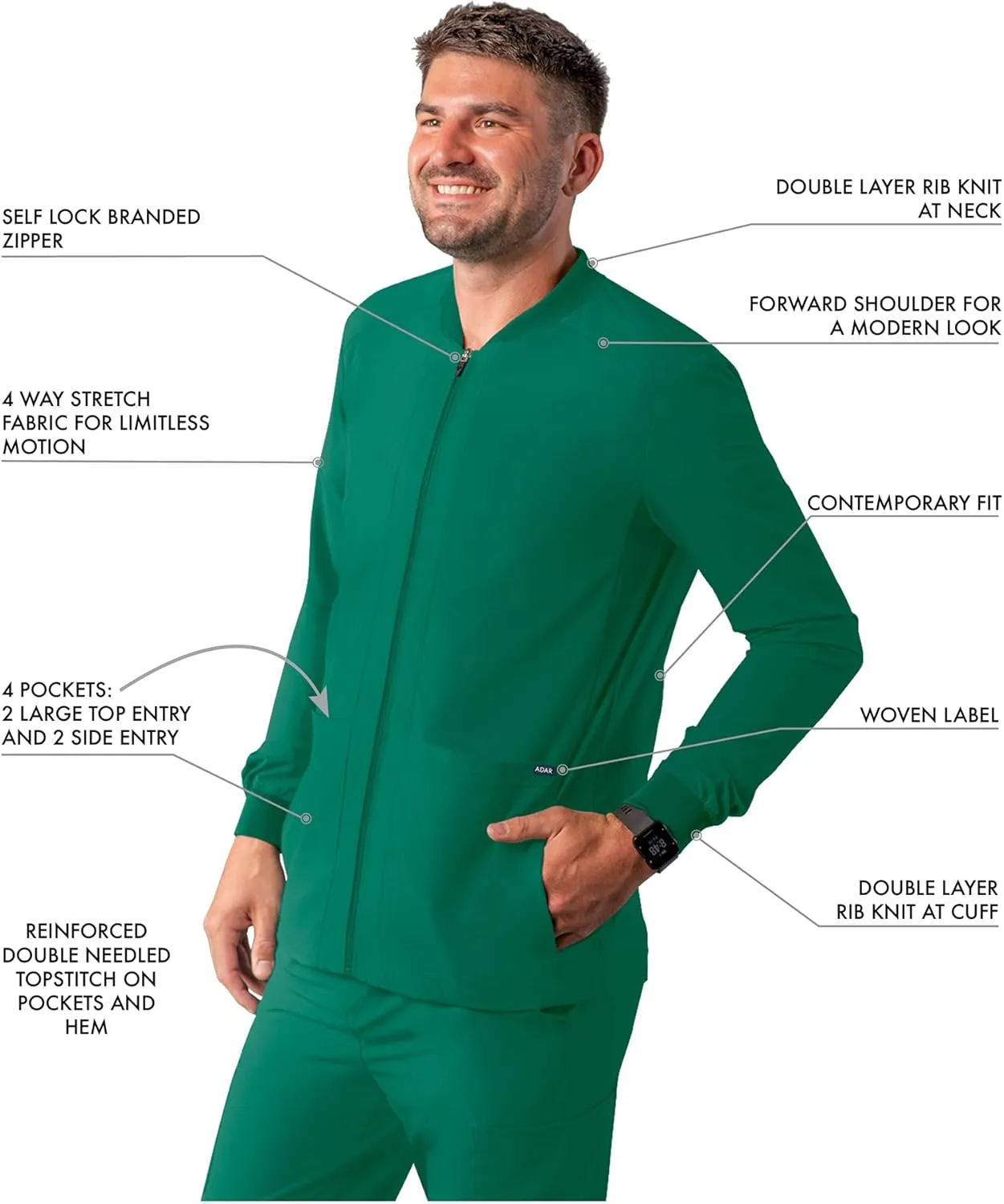 Adar Addition Scrubs for Men - Zippered Bomber Scrub Jacket