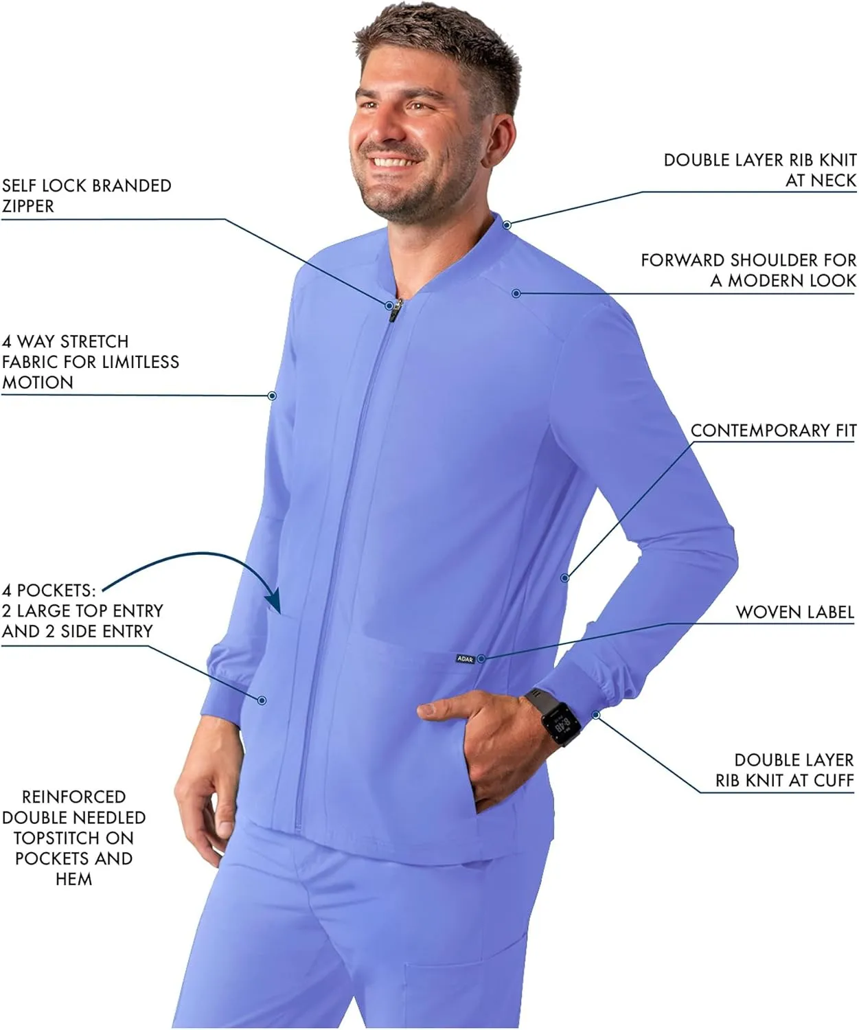 Adar Addition Scrubs for Men - Zippered Bomber Scrub Jacket