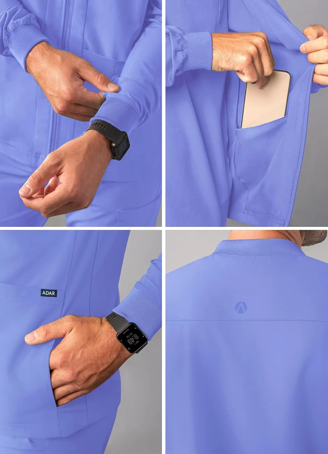 Adar Addition Scrubs for Men - Zippered Bomber Scrub Jacket