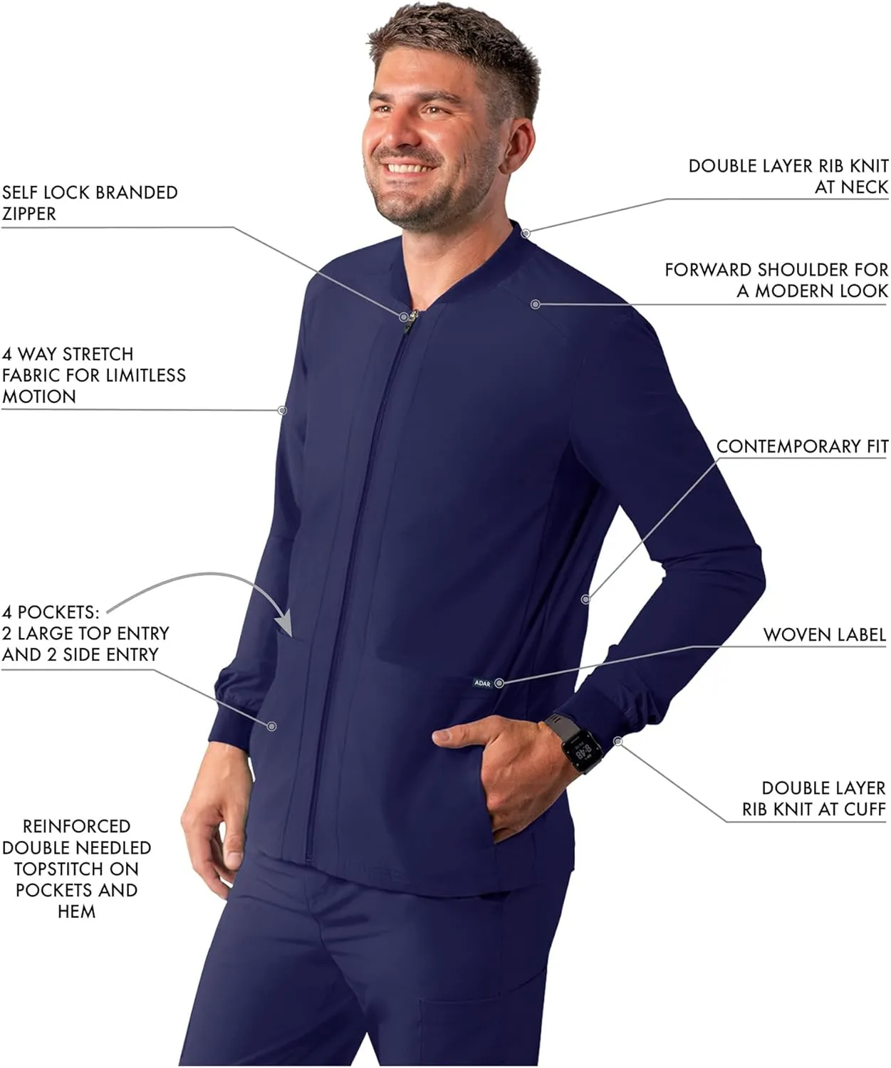Adar Addition Scrubs for Men - Zippered Bomber Scrub Jacket