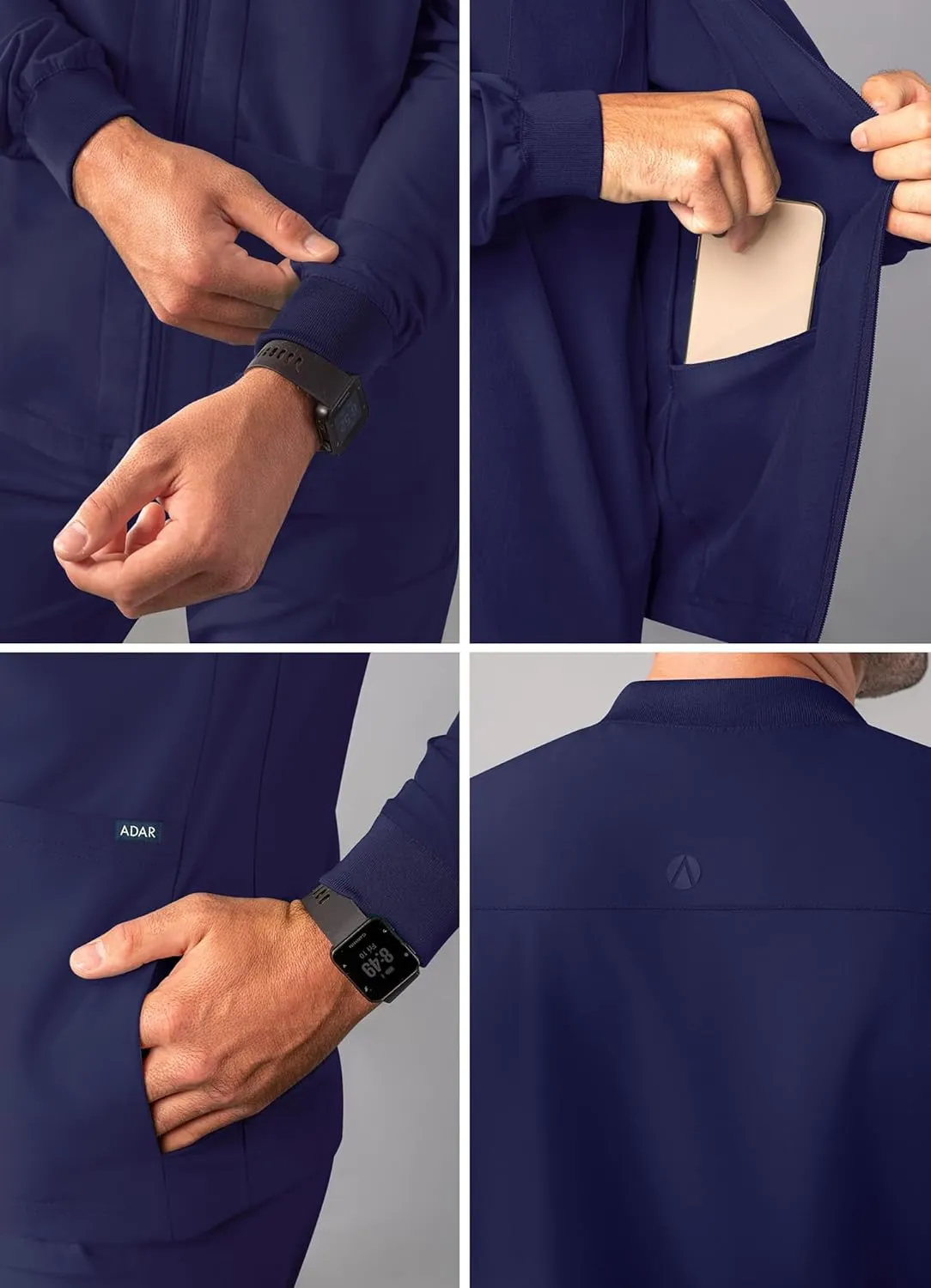 Adar Addition Scrubs for Men - Zippered Bomber Scrub Jacket