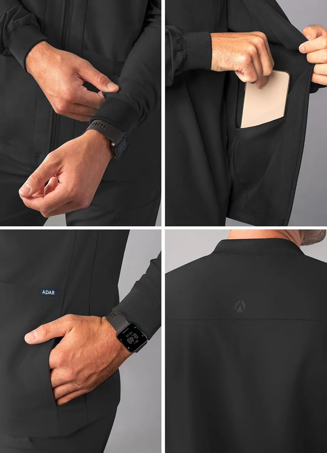Adar Addition Scrubs for Men - Zippered Bomber Scrub Jacket
