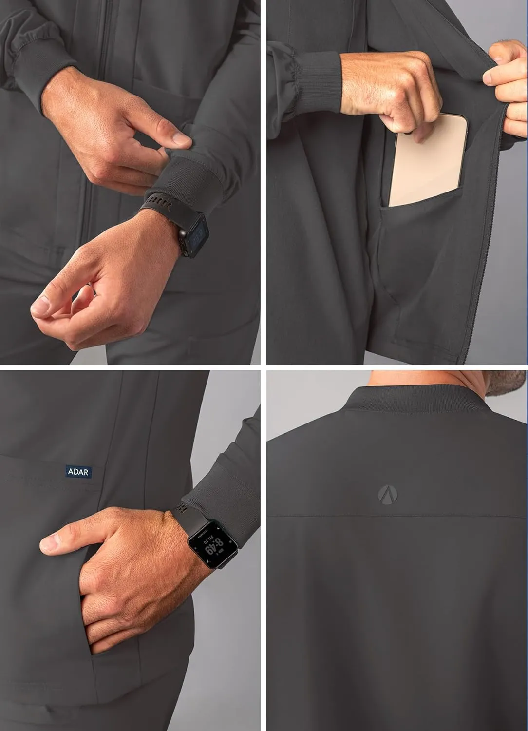 Adar Addition Scrubs for Men - Zippered Bomber Scrub Jacket