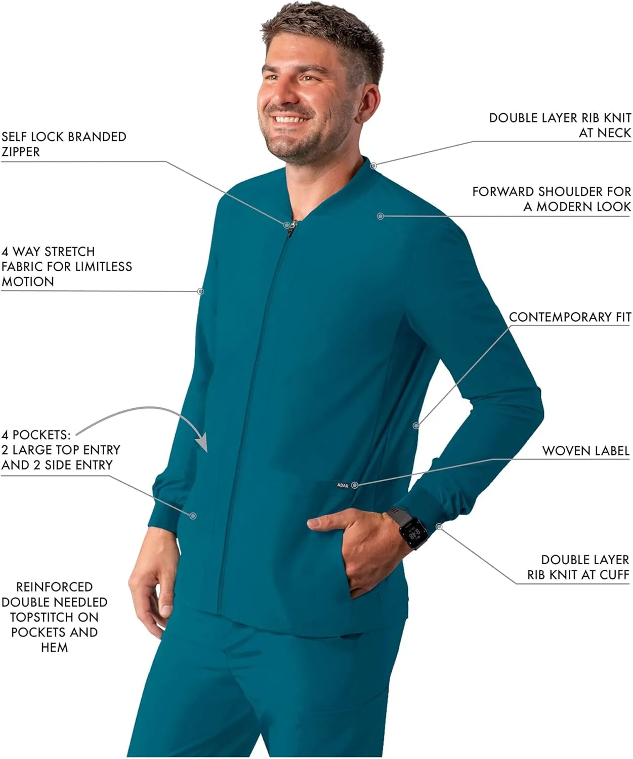 Adar Addition Scrubs for Men - Zippered Bomber Scrub Jacket