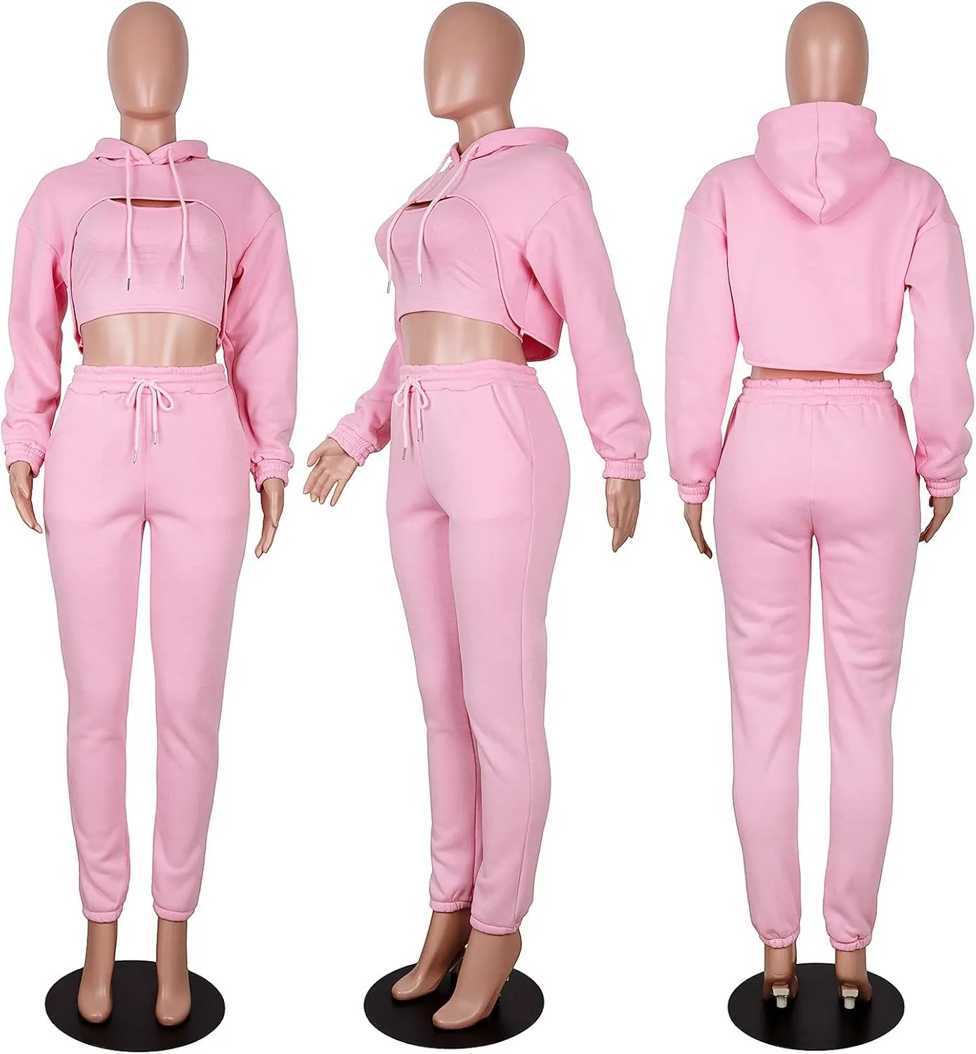 Adogirl Women 3 Piece Outfits Tracksuits Set Sexy Long Sleeve Pullover Hoodie Tank Crop Tops Jogger Sweatpants Sweatsuits