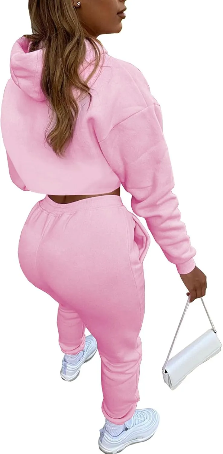 Adogirl Women 3 Piece Outfits Tracksuits Set Sexy Long Sleeve Pullover Hoodie Tank Crop Tops Jogger Sweatpants Sweatsuits