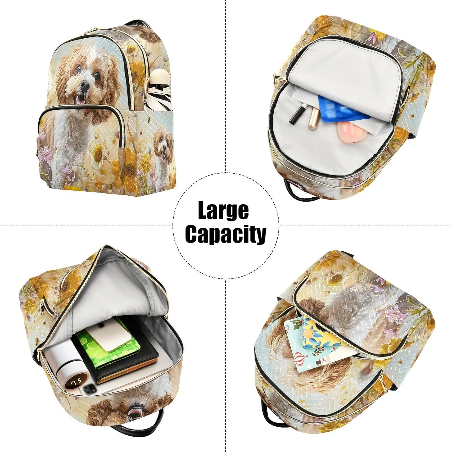 ALAZA A Cockapoo Dog Flowers Mini Backpack Purse for Women Travel Bag Lightweight Shoulder Bag Fashion Daypack