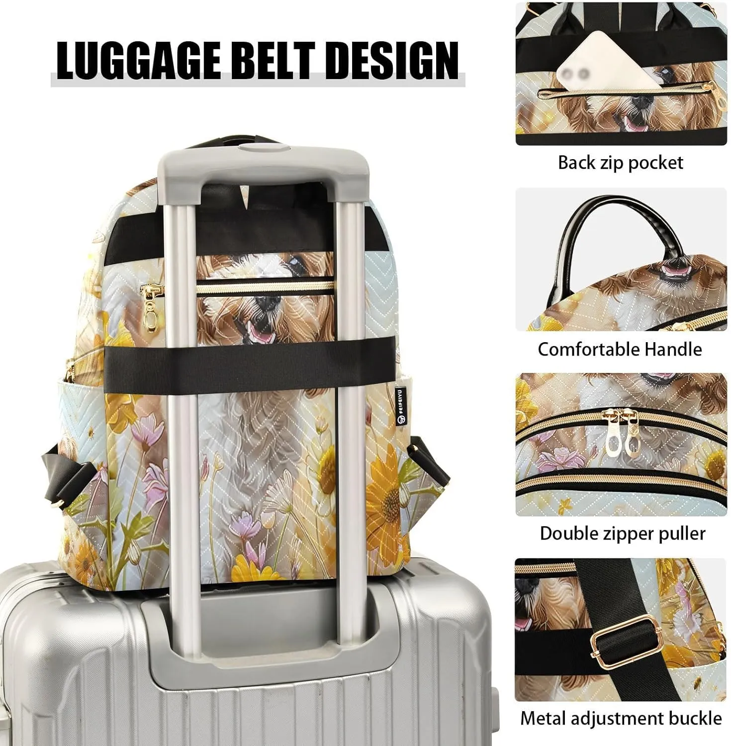 ALAZA A Cockapoo Dog Flowers Mini Backpack Purse for Women Travel Bag Lightweight Shoulder Bag Fashion Daypack
