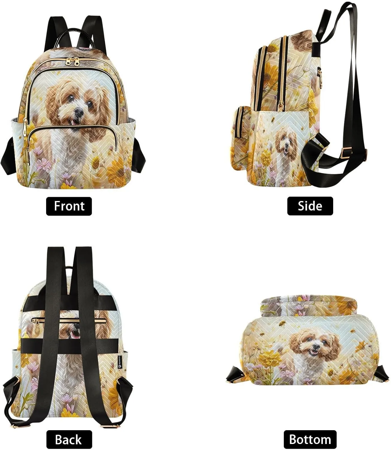 ALAZA A Cockapoo Dog Flowers Mini Backpack Purse for Women Travel Bag Lightweight Shoulder Bag Fashion Daypack