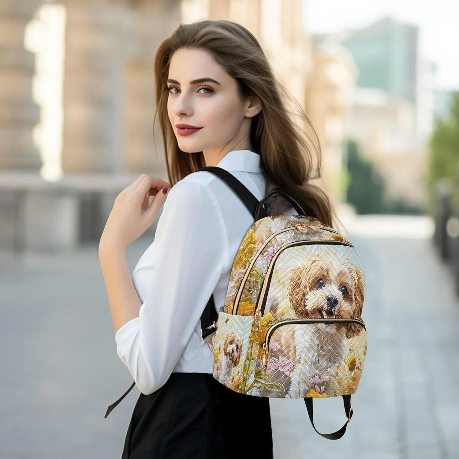 ALAZA A Cockapoo Dog Flowers Mini Backpack Purse for Women Travel Bag Lightweight Shoulder Bag Fashion Daypack