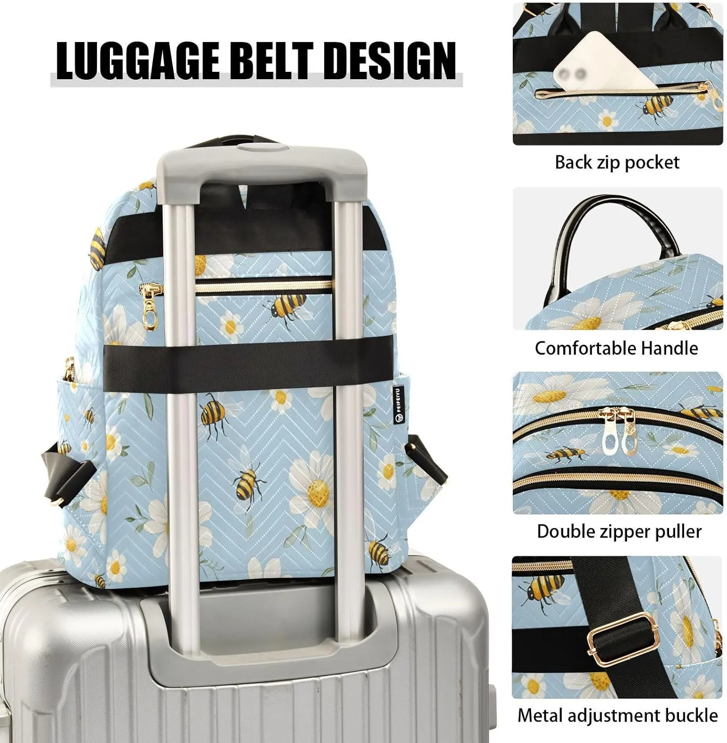 ALAZA Bees White Daisy Flowers03 Mini Backpack Purse for Women Travel Bag Lightweight Shoulder Bag Fashion Daypack01