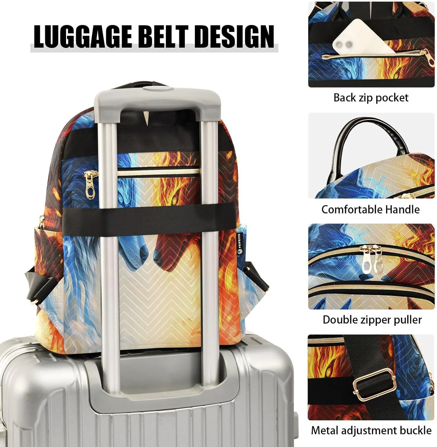 ALAZA Blue Red Wolf Cool Mini Backpack Purse for Women Travel Bag Lightweight Shoulder Bag Fashion Daypack
