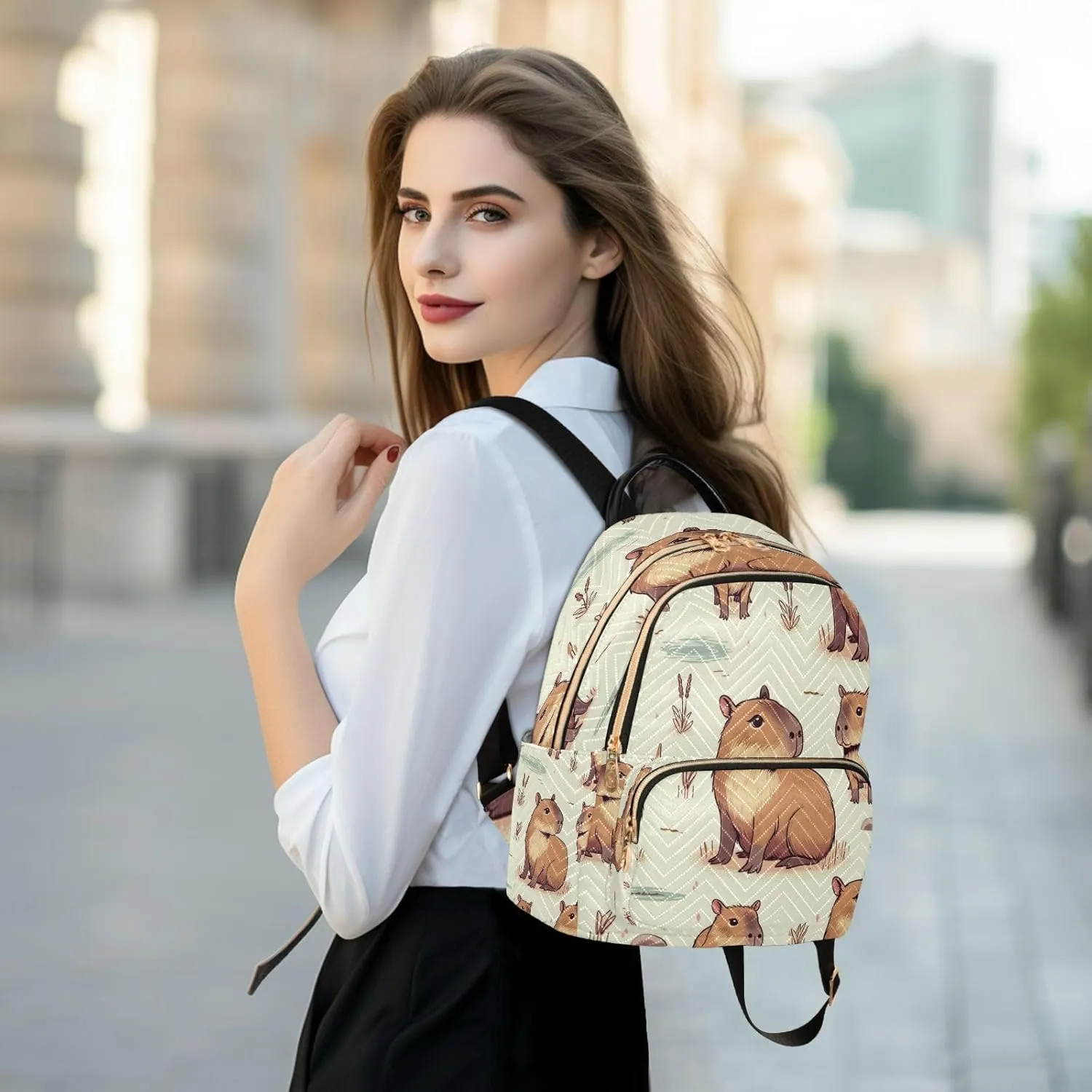 ALAZA Capybara Small Backpack Purse for Women Travel Bag Lightweight Shoulder Bag Fashion Daypack