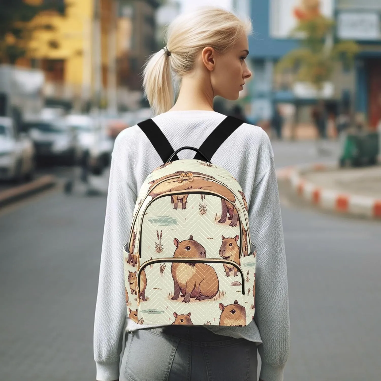ALAZA Capybara Small Backpack Purse for Women Travel Bag Lightweight Shoulder Bag Fashion Daypack