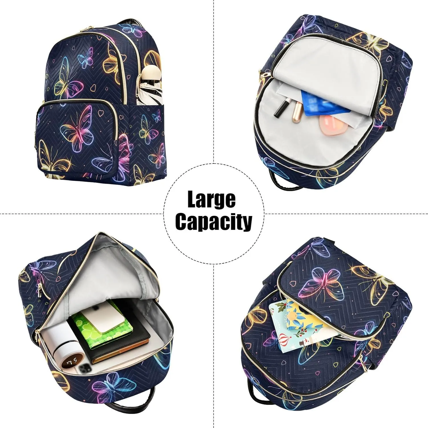 ALAZA Cute Neon Flying Butterflies Small Backpack Purse for Women Travel Bag Lightweight Shoulder Bag Fashion Daypack