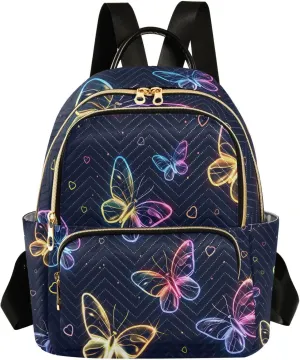 ALAZA Cute Neon Flying Butterflies Small Backpack Purse for Women Travel Bag Lightweight Shoulder Bag Fashion Daypack