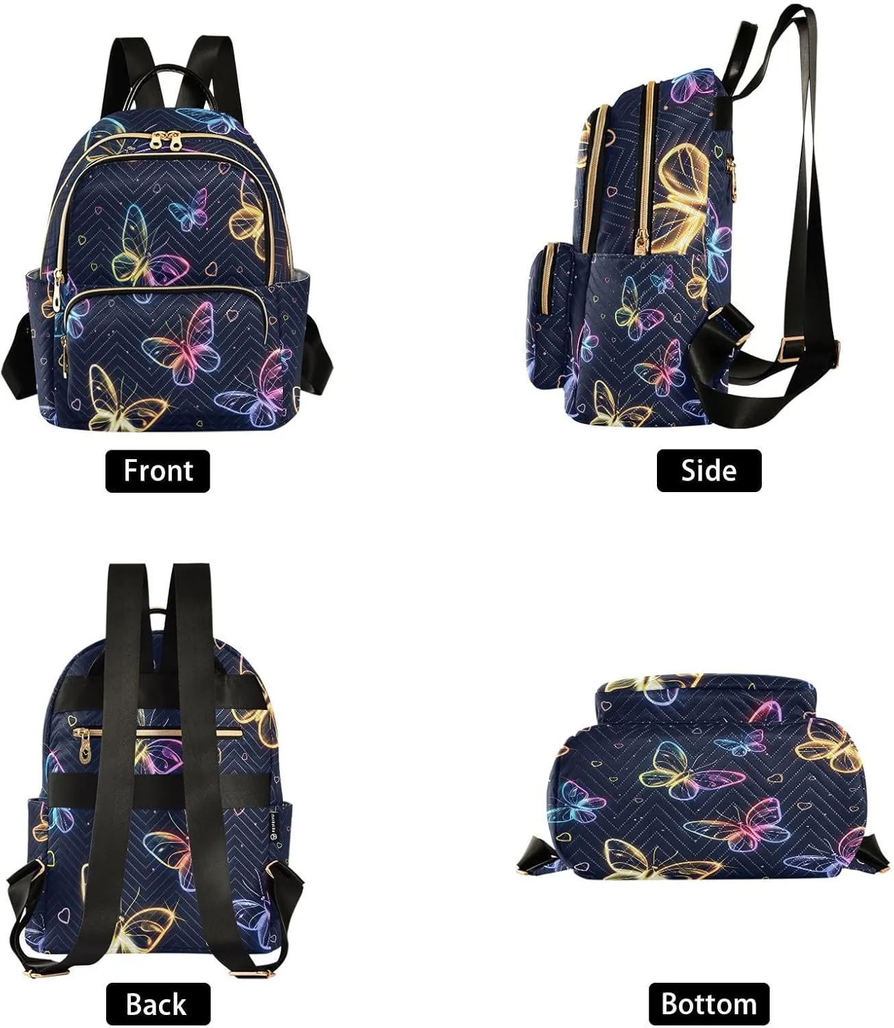 ALAZA Cute Neon Flying Butterflies Small Backpack Purse for Women Travel Bag Lightweight Shoulder Bag Fashion Daypack