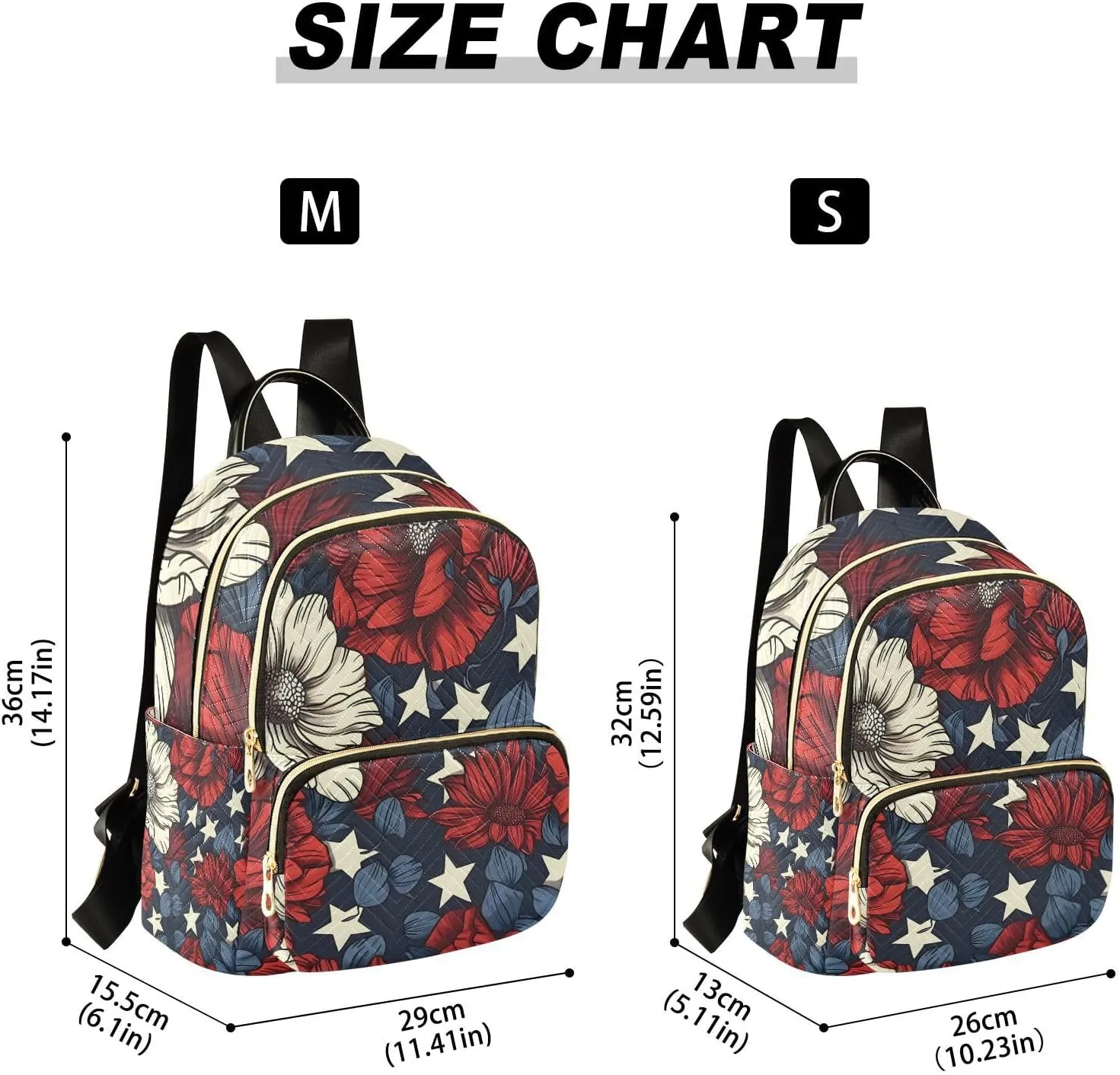 ALAZA Red White Blue Flowers Patriotic Small Backpack Purse for Women Travel Bag Lightweight Shoulder Bag Fashion Daypack