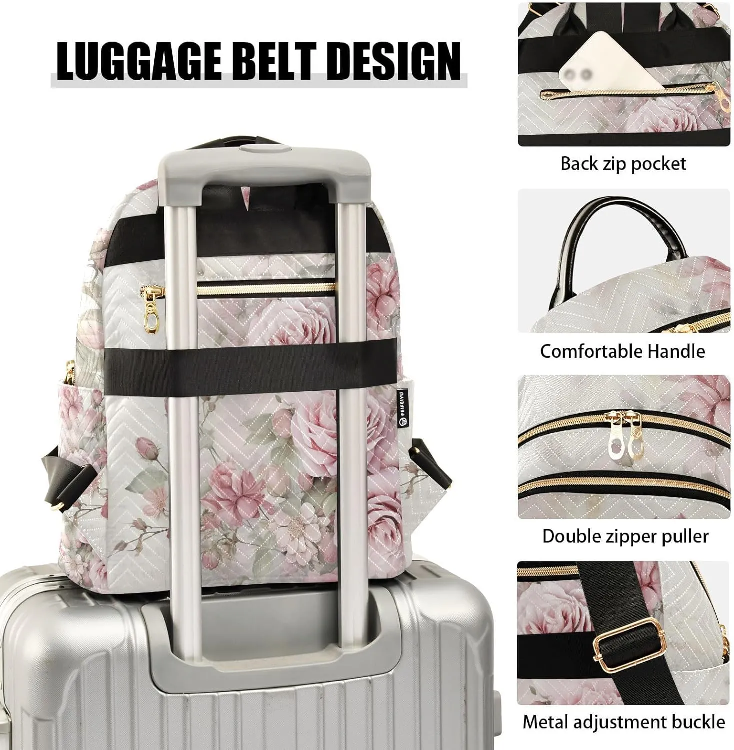 ALAZA Rose Flowers Small Backpack Purse for Women Pink Floral Travel Bag Lightweight Shoulder Bag Fashion Daypack