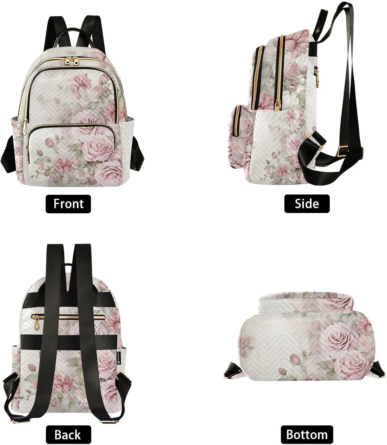 ALAZA Rose Flowers Small Backpack Purse for Women Pink Floral Travel Bag Lightweight Shoulder Bag Fashion Daypack