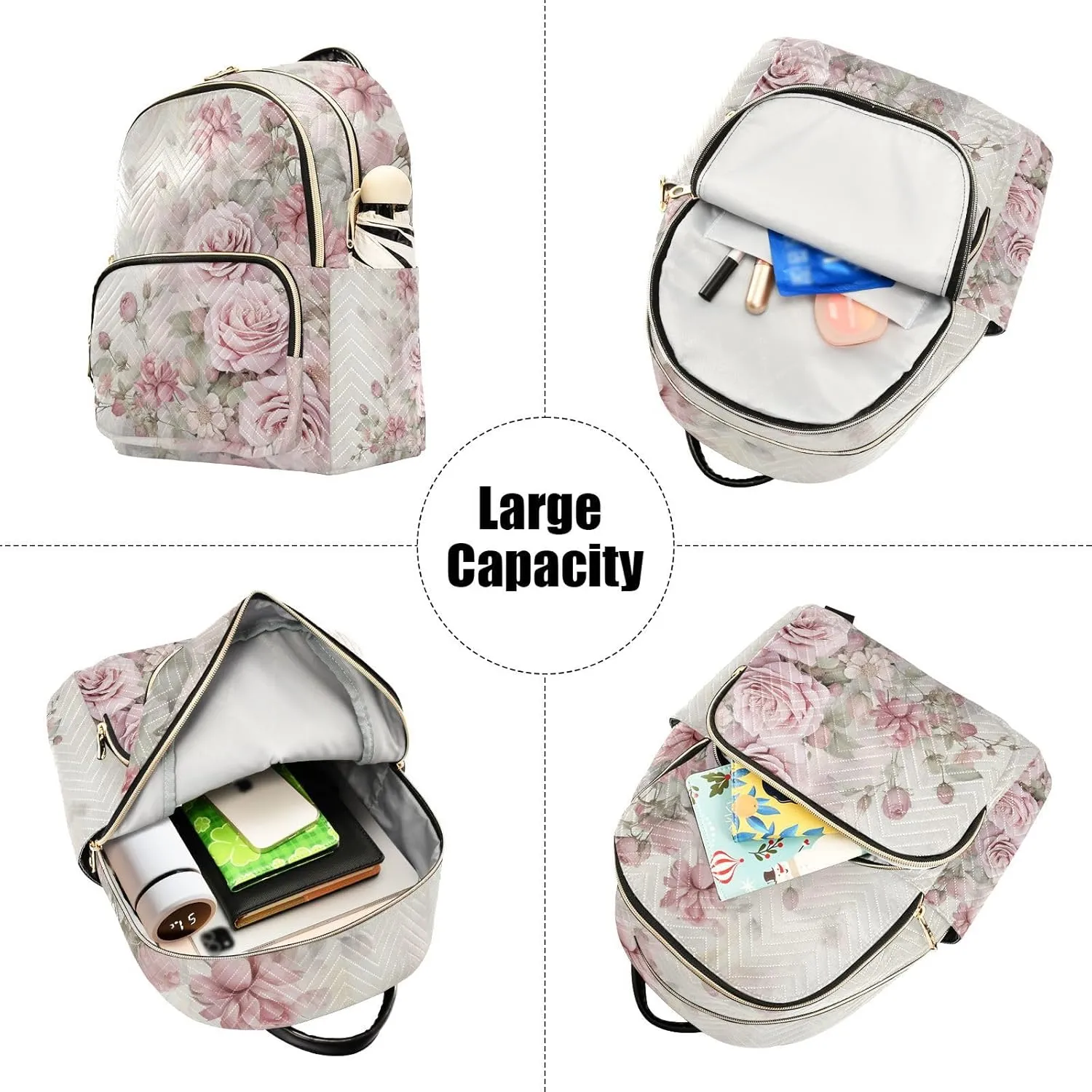 ALAZA Rose Flowers Small Backpack Purse for Women Pink Floral Travel Bag Lightweight Shoulder Bag Fashion Daypack