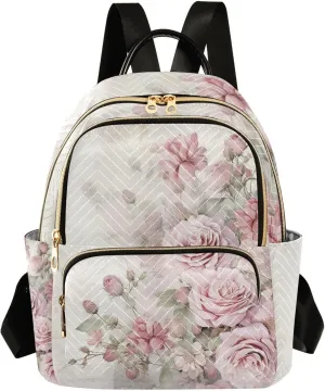 ALAZA Rose Flowers Small Backpack Purse for Women Pink Floral Travel Bag Lightweight Shoulder Bag Fashion Daypack