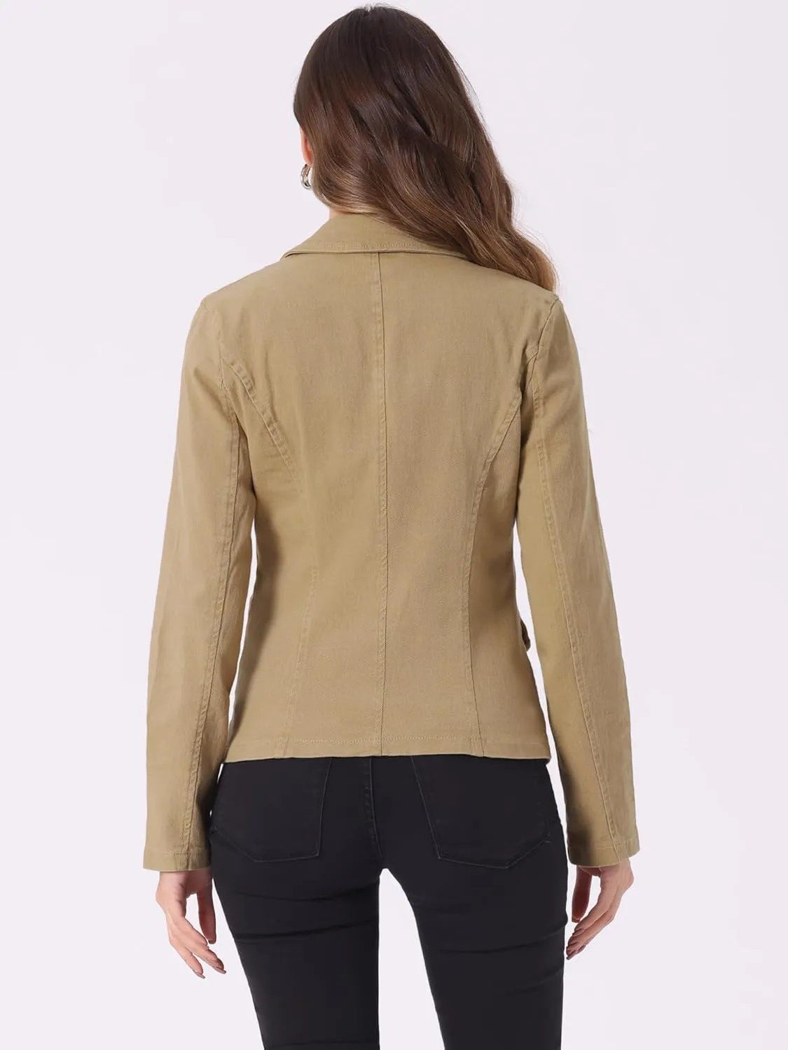 Allegra K Women's Notched Lapel One Button Long Sleeve Washed Business Denim Blazer
