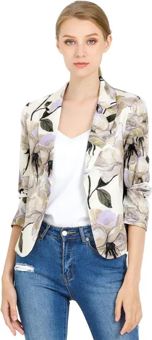 Allegra K Women's Open Front Office Work Business Casual Lightweight Summer Crop Suit Blazer
