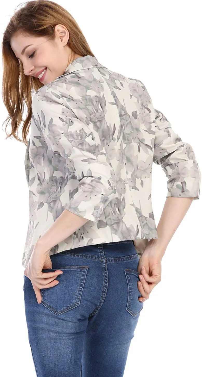 Allegra K Women's Open Front Office Work Business Casual Lightweight Summer Crop Suit Blazer