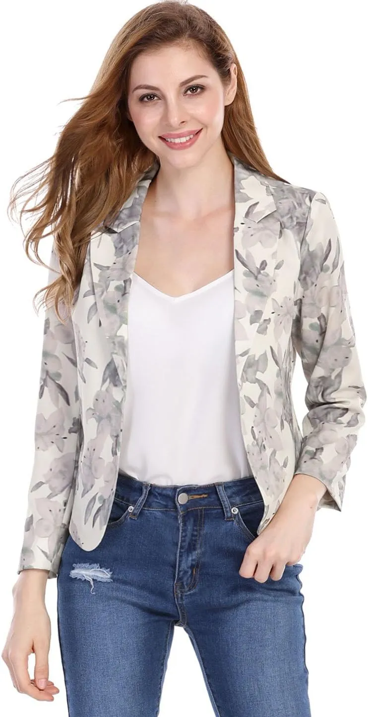 Allegra K Women's Open Front Office Work Business Casual Lightweight Summer Crop Suit Blazer