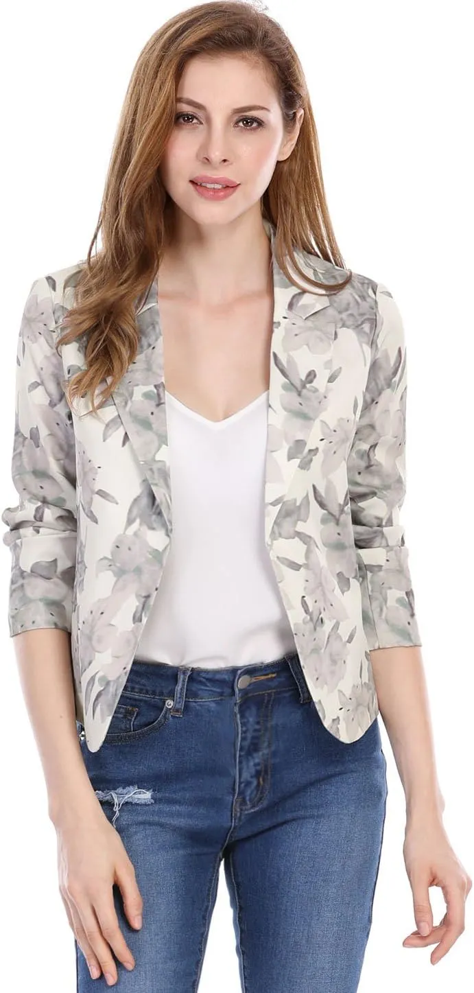 Allegra K Women's Open Front Office Work Business Casual Lightweight Summer Crop Suit Blazer