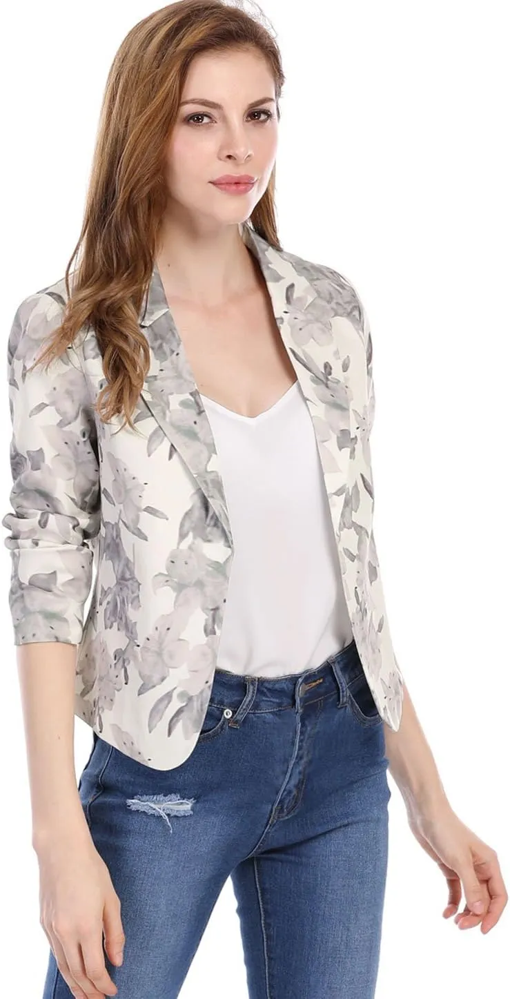 Allegra K Women's Open Front Office Work Business Casual Lightweight Summer Crop Suit Blazer