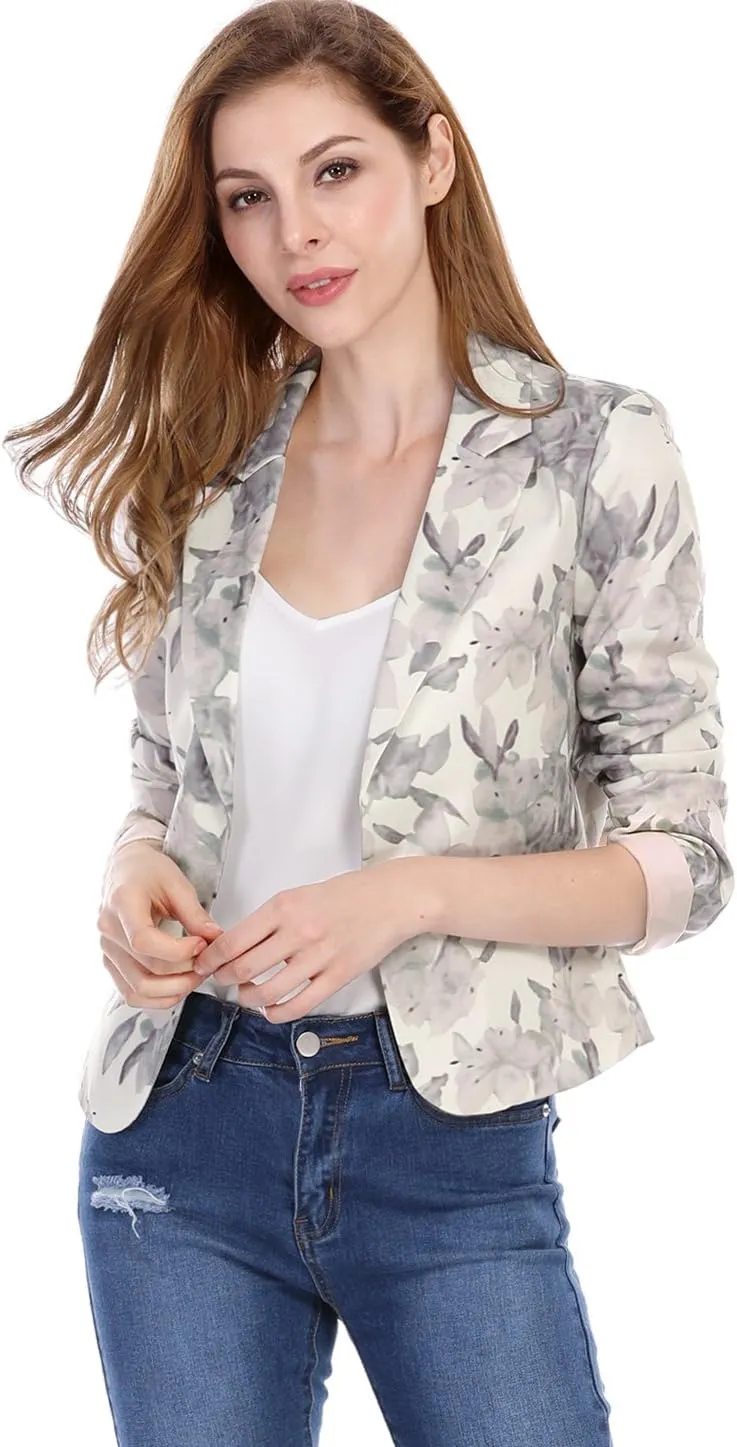 Allegra K Women's Open Front Office Work Business Casual Lightweight Summer Crop Suit Blazer