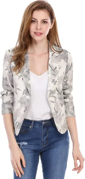 Allegra K Women's Open Front Office Work Business Casual Lightweight Summer Crop Suit Blazer