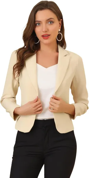 Allegra K Women's Open Front Office Work Business Casual Lightweight Summer Crop Suit Blazer