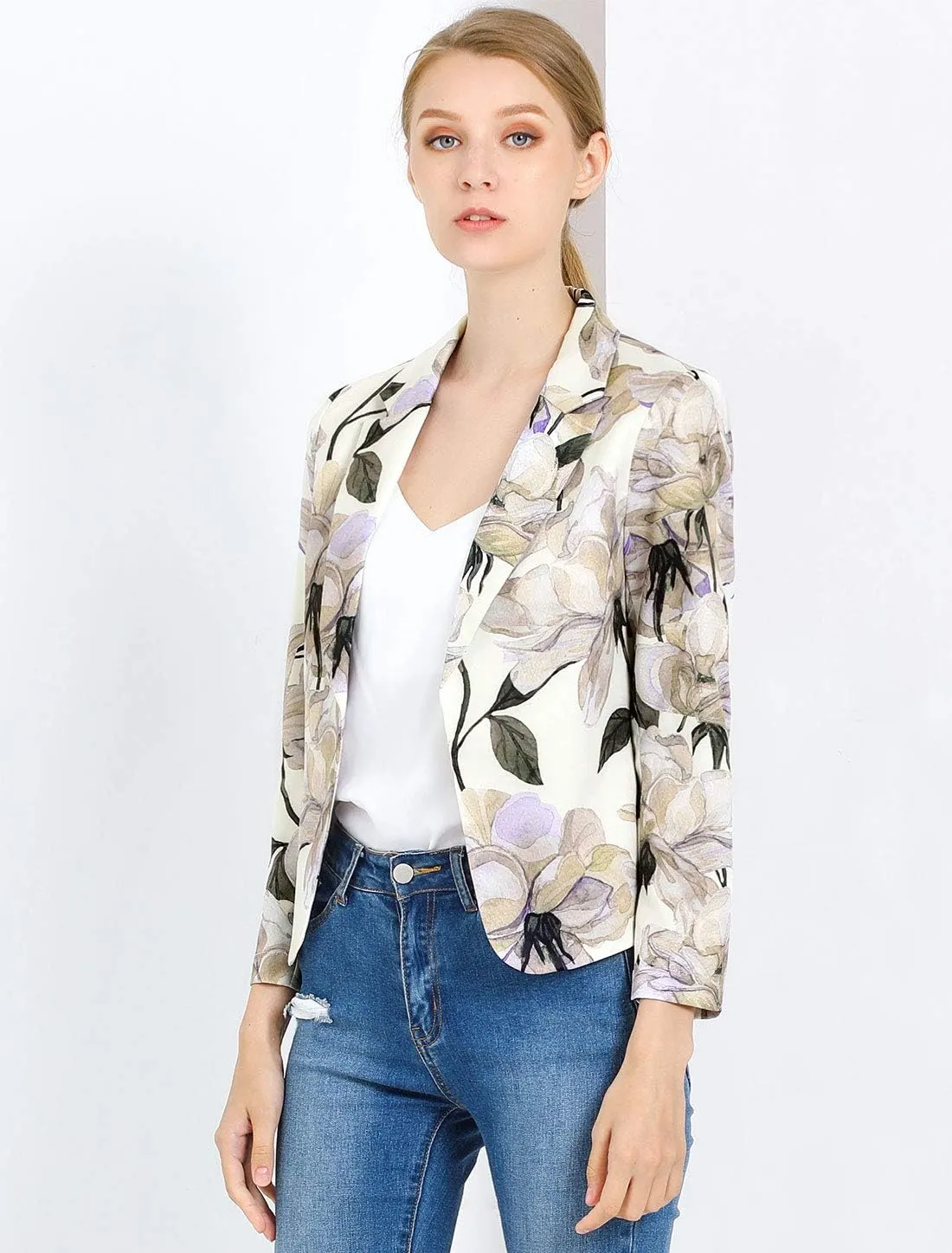 Allegra K Women's Open Front Office Work Business Casual Lightweight Summer Crop Suit Blazer