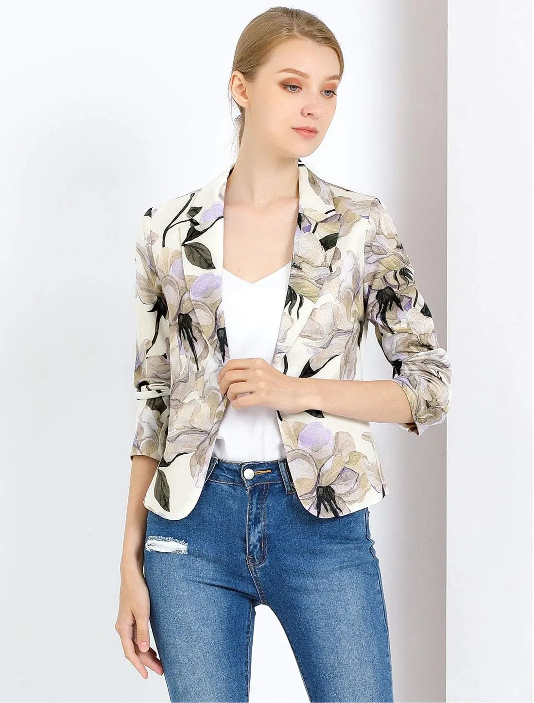 Allegra K Women's Open Front Office Work Business Casual Lightweight Summer Crop Suit Blazer