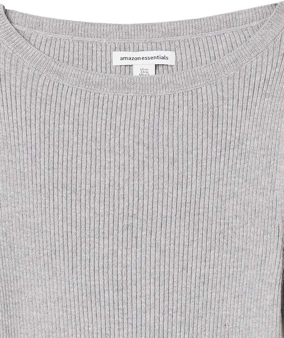 Amazon Essentials Women's Lightweight Ribbed Long-Sleeve Boat Neck Slim-Fit Sweater